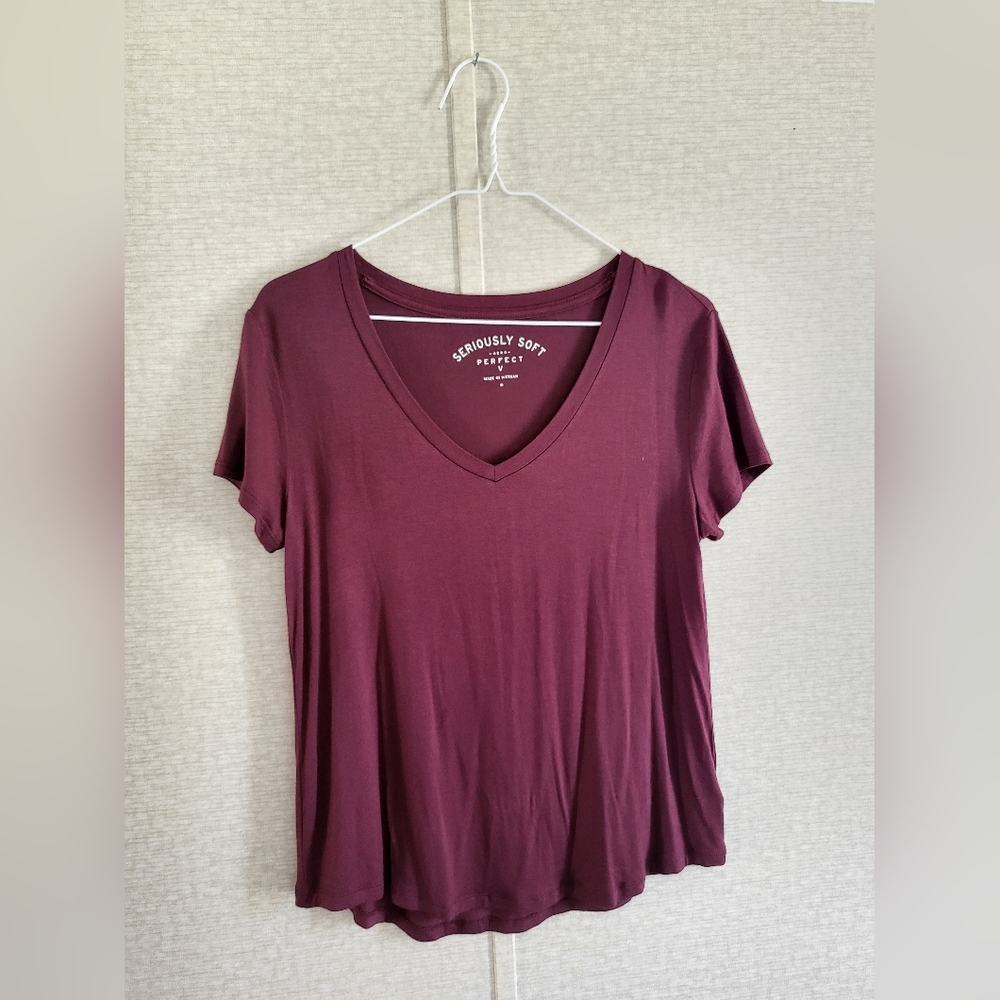 Aeropostale Seriously Soft V-Neck Top - Burgundy